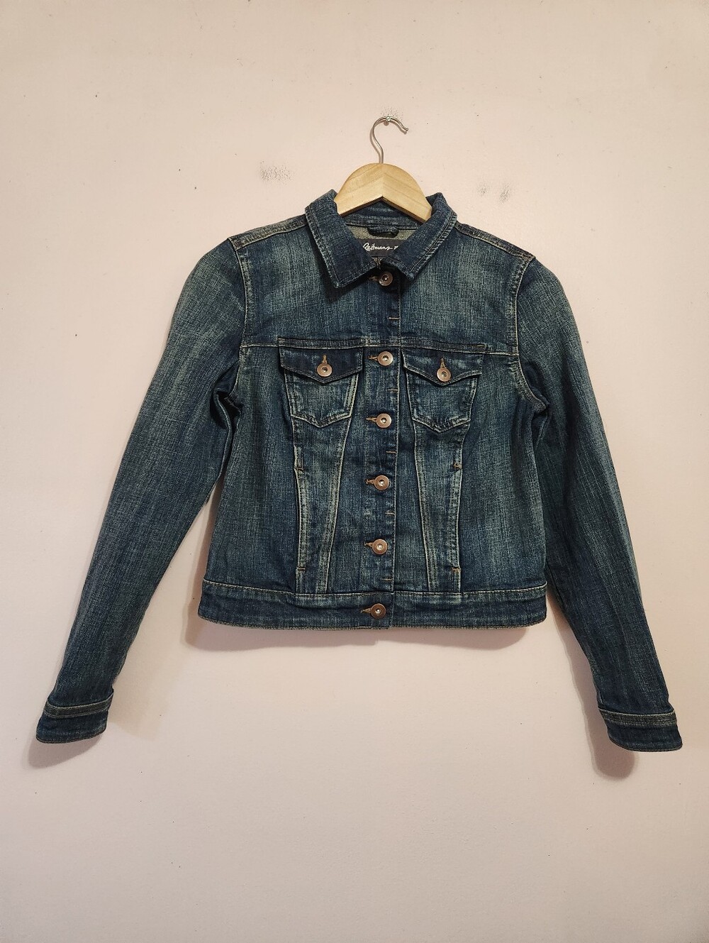 Reitmans Y2K Distressed Wash Denim Jacket Size 6 Petite Cowgirl Western